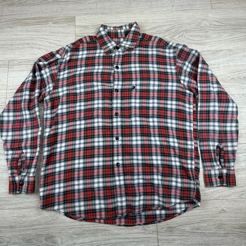 Vintage Polo Jeans Co. Men's Red Green Plaid Shirt Size‎ M Streetwear Y2K